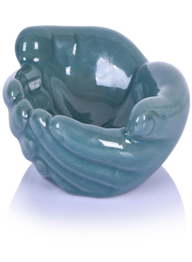 oliruim Ceramic Hands Bowl Dish Sculpture, Giving Hands Candy Holder for Succulent Planter, Crystal Rock Holder, Office, Keys Bowl for Entryway Table (Blue) - Image 1